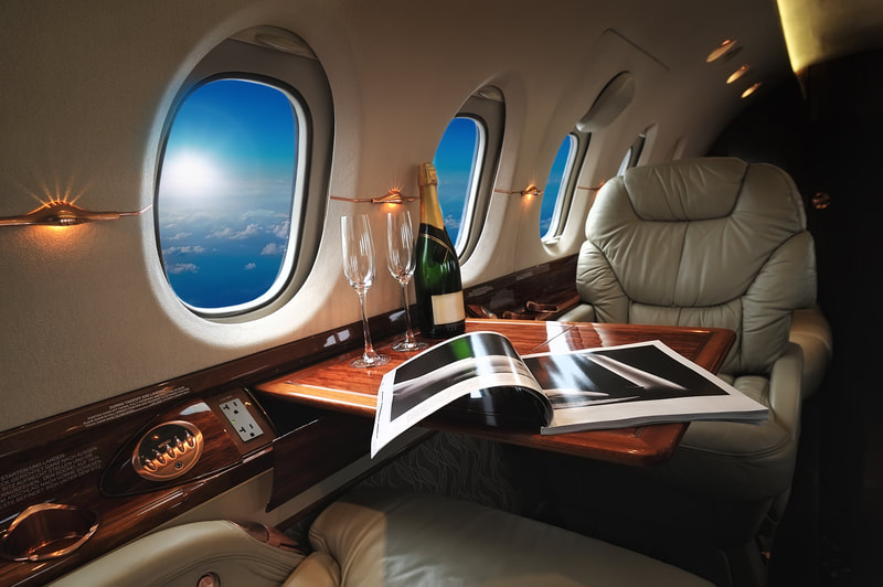 Private plane with champagne